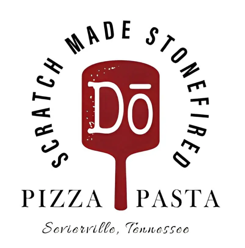 Red pizza peel logo with text.