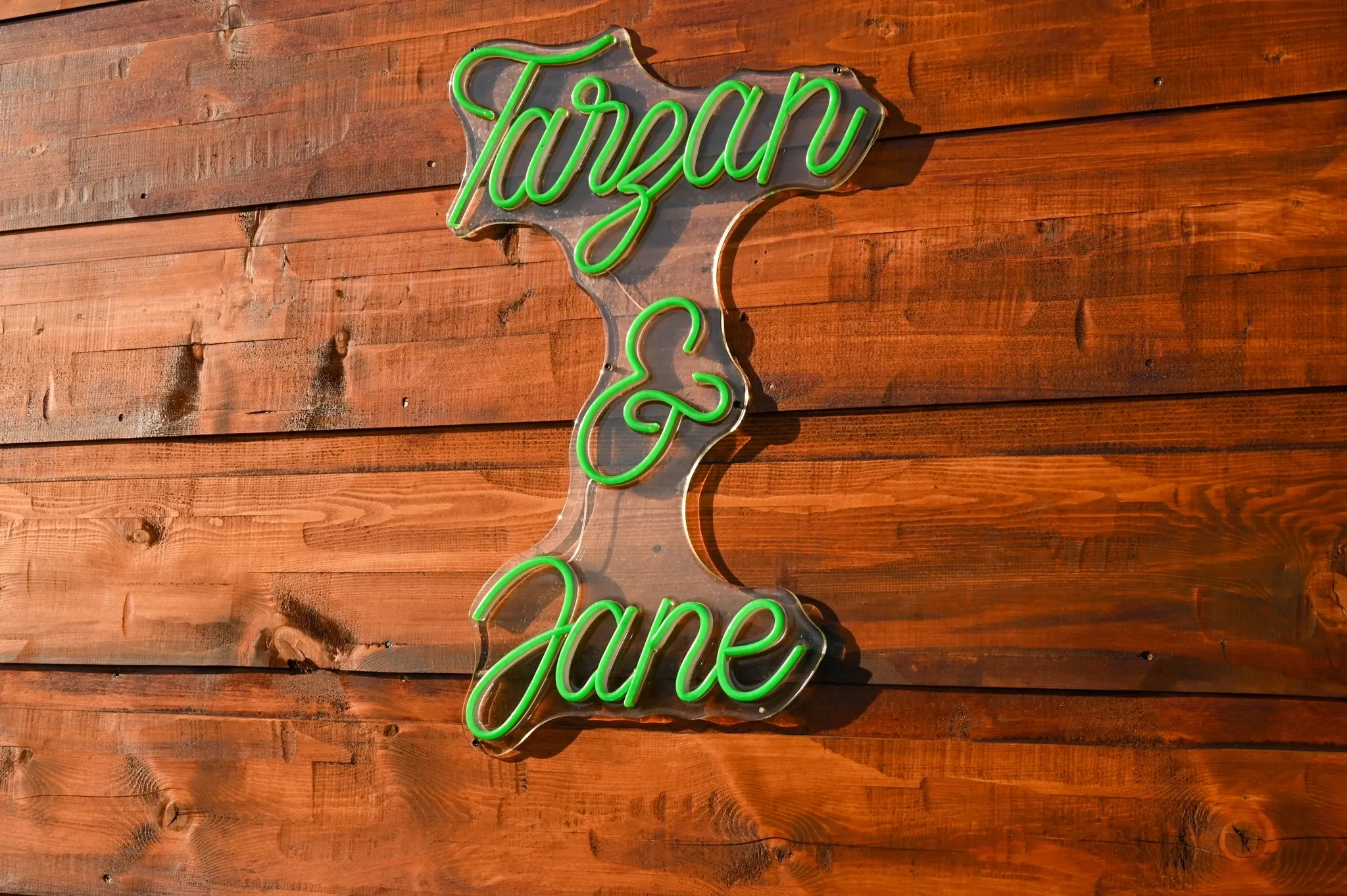 Neon sign reading "Tarzan & Jane".